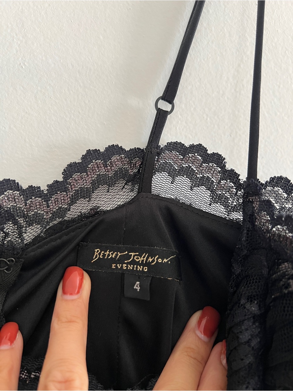 Betsy Johnson Vintage Black Lace Slip Dress Y2K Sheer Midi Cocktail Size 4 - Picture 4 of 7